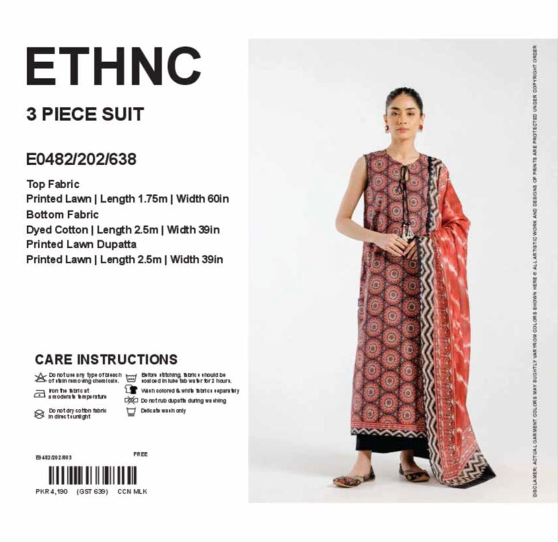 Ustiched 3 pc premium printed Ethnic Lawn ED-08