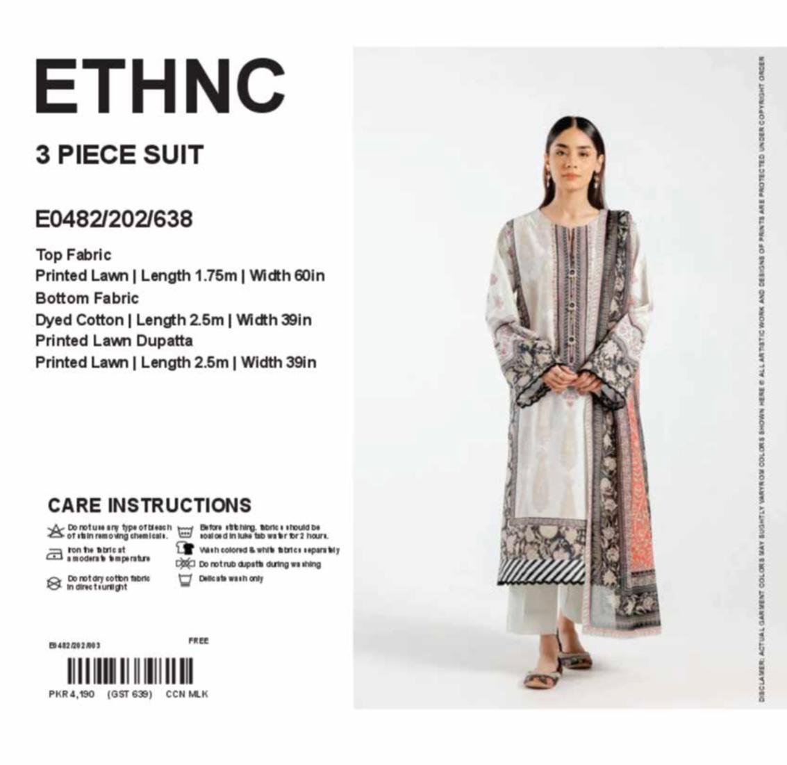 Ustiched 3 pc premium printed Ethnic Lawn ED-03