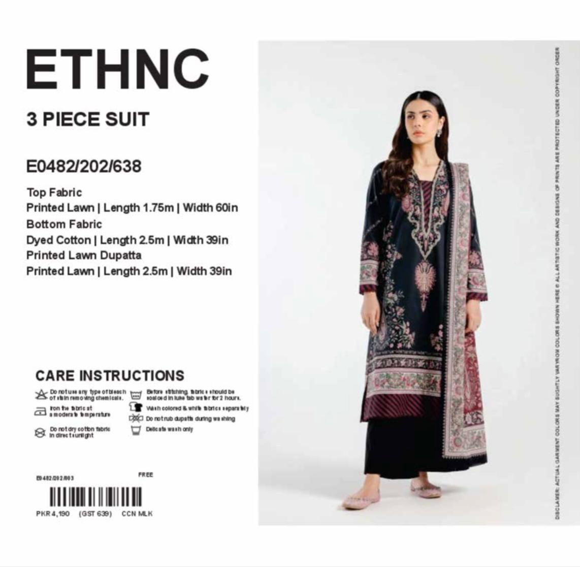 Ustiched 3 pc premium printed Ethnic Lawn ED-09