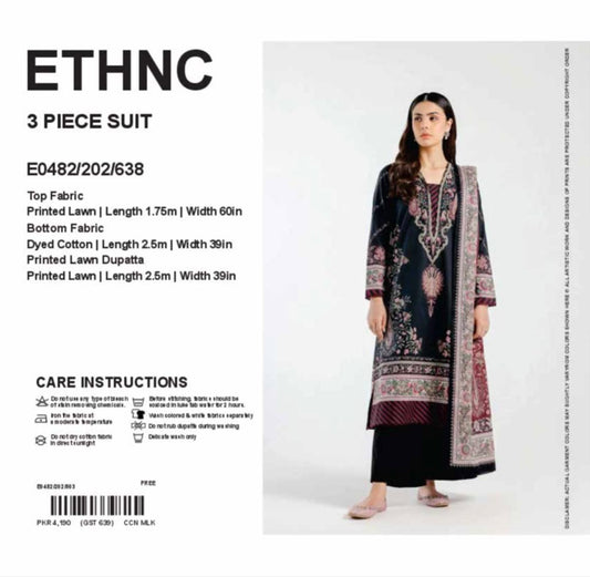 Ustiched 3 pc premium printed Ethnic Lawn ED-09