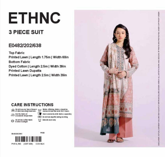 Ustiched 3 pc premium printed Ethnic Lawn ED-010