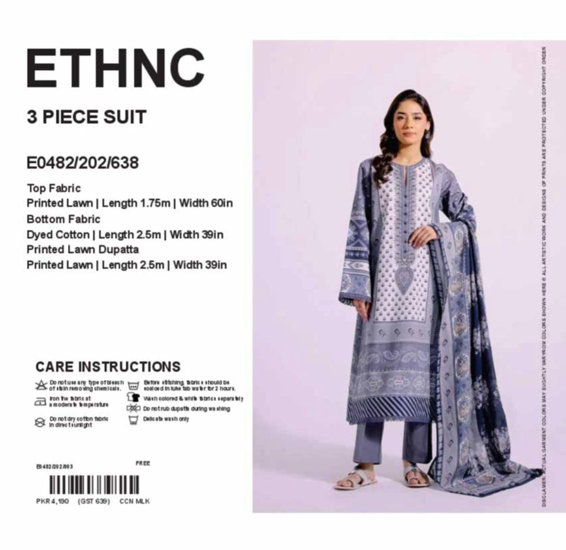 Ustiched 3 pc premium printed Ethnic Lawn ED-06