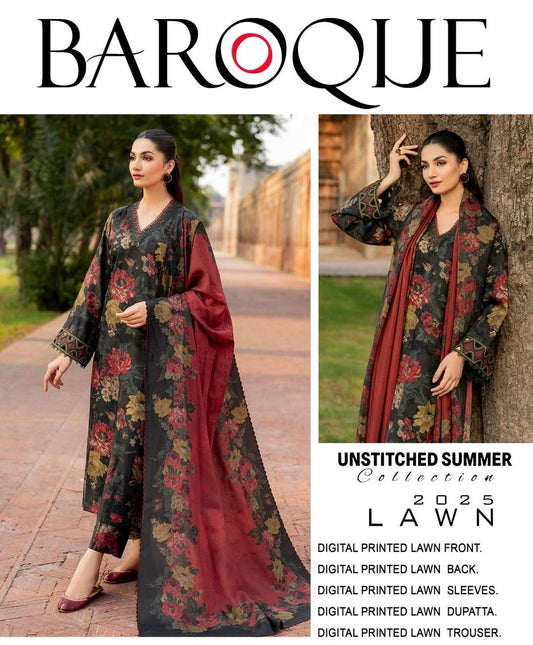 Unstiched 3 pc BAROQUE Allover printed Premium Lawn Bd-05