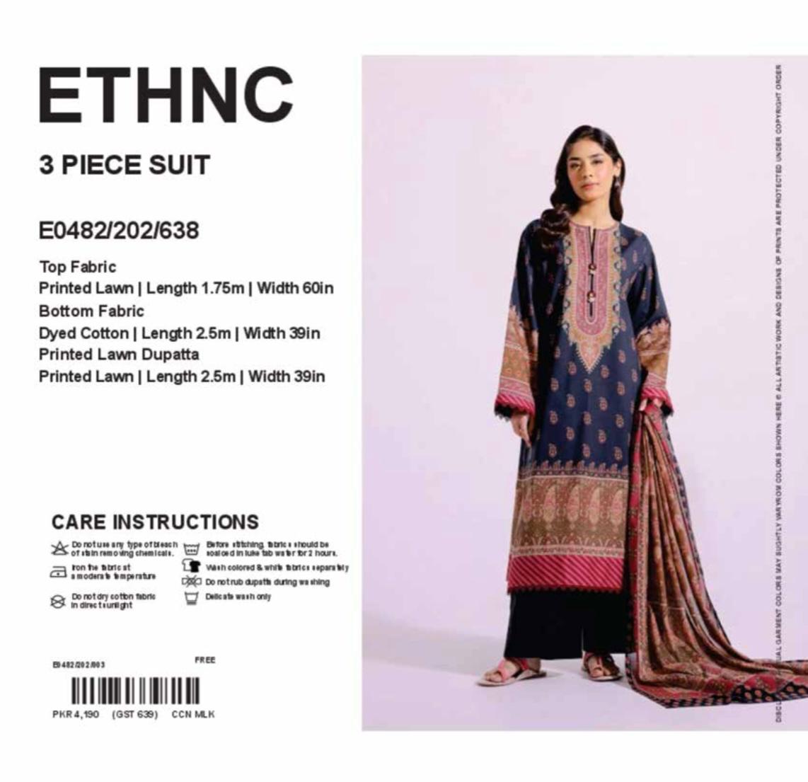 Ustiched 3 pc premium printed Ethnic Lawn ED-07