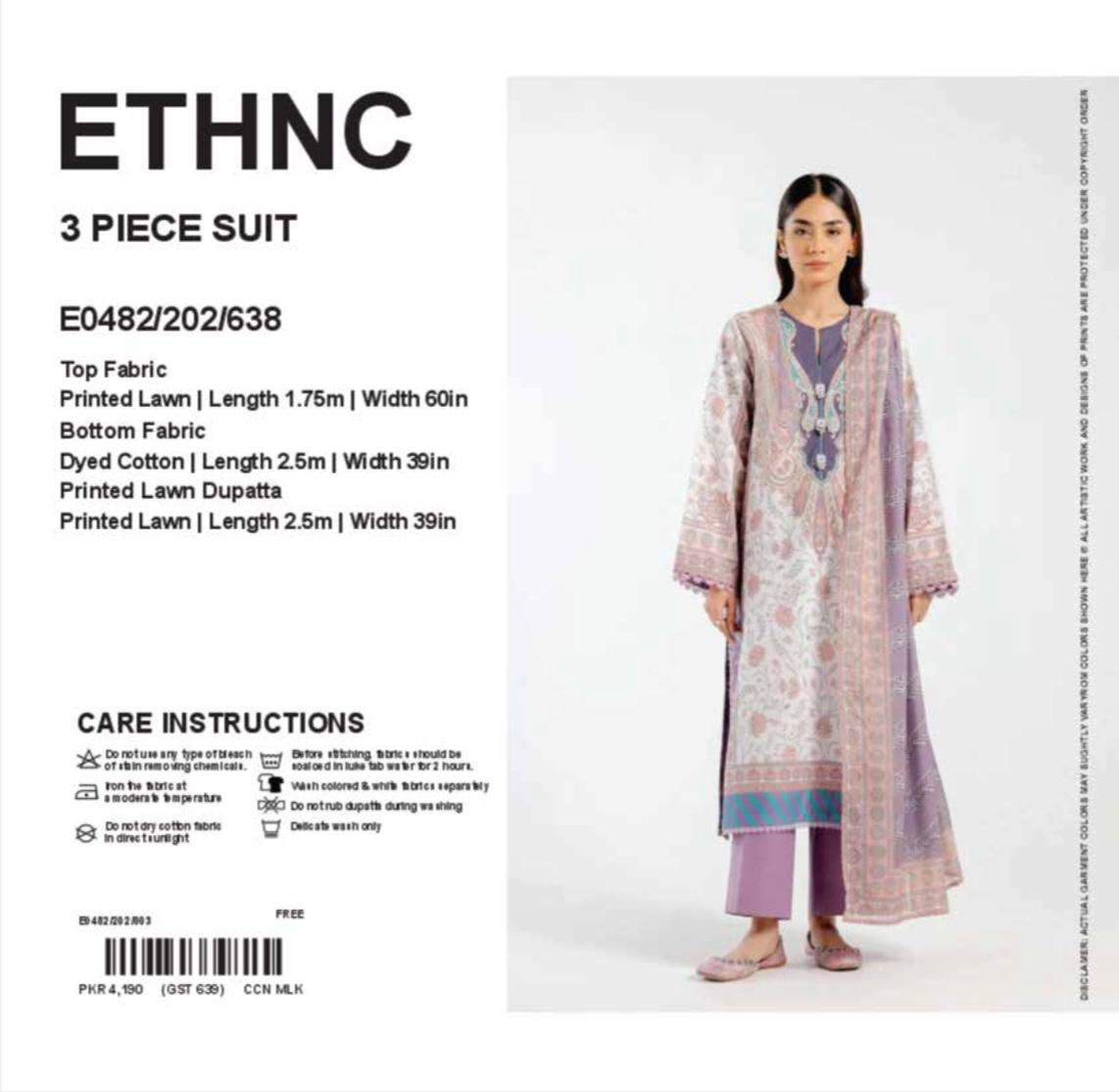 Ustiched 3 pc premium printed Ethnic Lawn ED-01