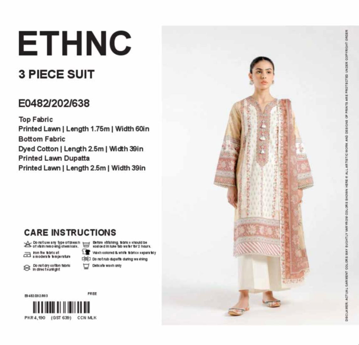 Ustiched 3 pc premium printed Ethnic Lawn ED-02