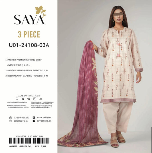 unstiched 3 pc saya premium Lawn with voil Lawn dupatta U01-24108-03A