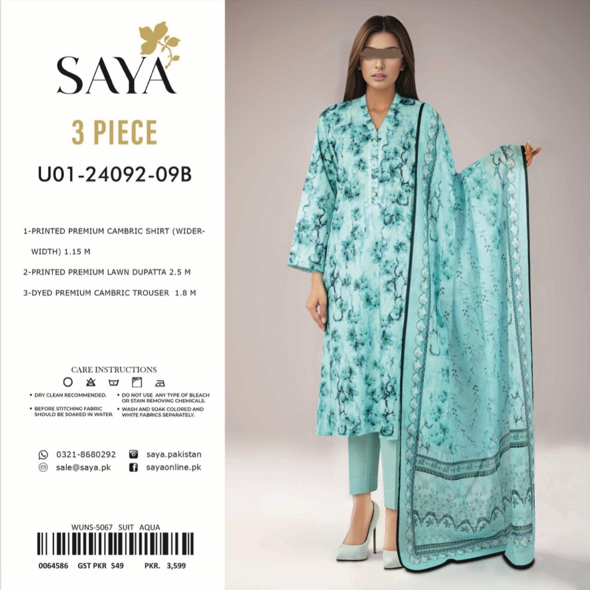 unstiched 3 pc saya premium Lawn U01-24092-09B