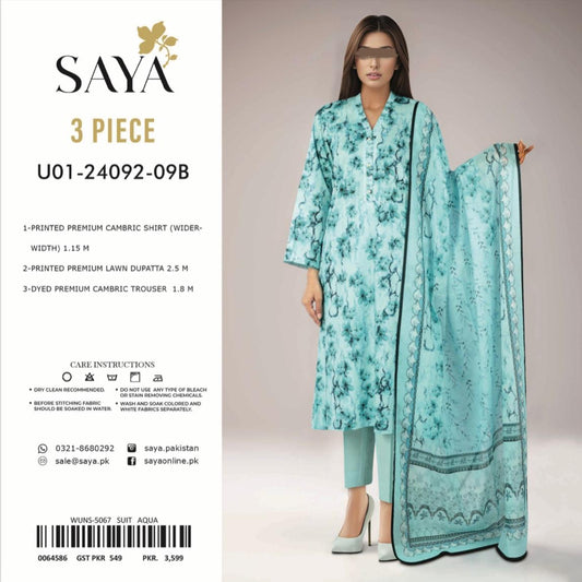 unstiched 3 pc saya premium Lawn U01-24092-09B